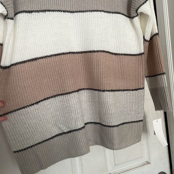 Ady P Striped Color Block Sweater Pink White Gray Cream Tan Size Large - Picture 6 of 9